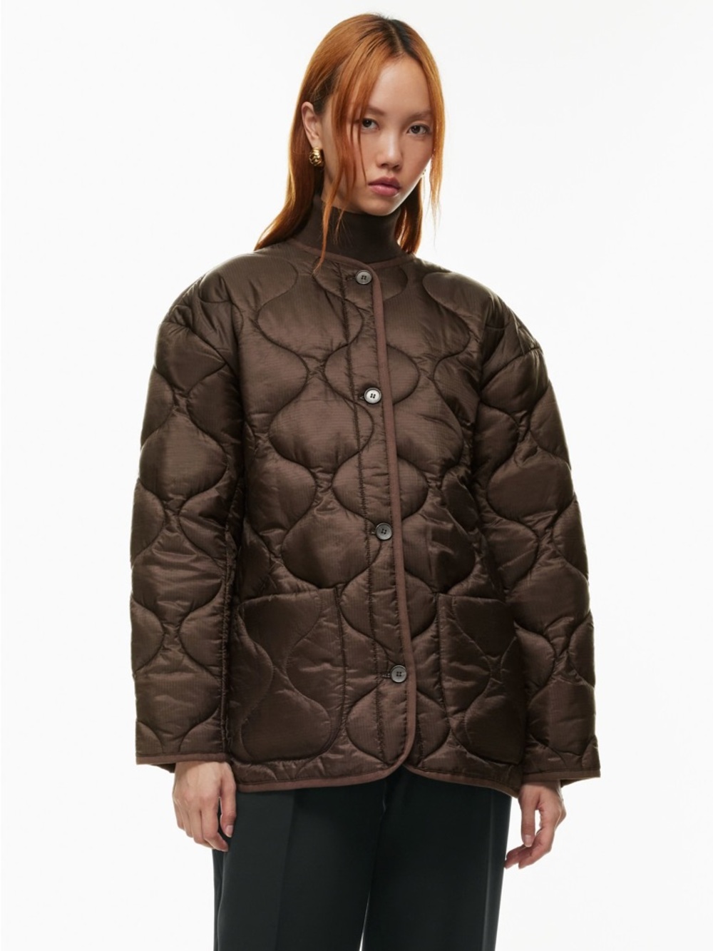 ARITZIA BABATON Evergreen Quilted Jacket in Chocolate Brown